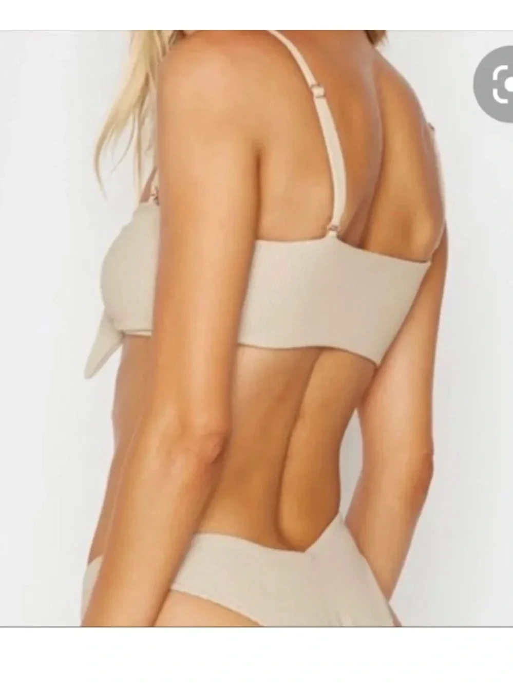 Frankie's Bikinis Enzo Tan/Earth/Nude Ribbed Bow Tie Front Bikini Top
